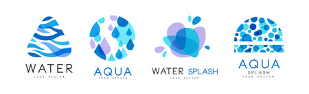 Aqua and Water Abstract Logo and Emblem Design Vector Setのイラスト素材