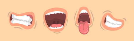 Lips and Mouth with Tongue and Teeth Vector Setのイラスト素材
