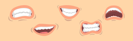 Lips and Mouth with Tongue and Teeth Vector Setのイラスト素材