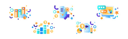 Web Design and Business Marketing Object and Item Vector Setのイラスト素材