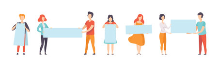 Man and Woman with Banner and Empty Poster Vector Setのイラスト素材