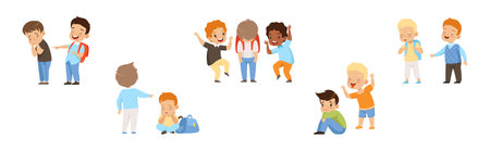 Angry Warring Boy Kid Bullying Weak Agemate Vector Setのイラスト素材