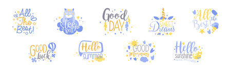 Good Day and Sweet Dream Quote and Saying Lettering and Inscription Vector Setのイラスト素材