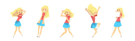 Scared Blond Woman Character Shriek and Shout Afraid of Something Vector Setのイラスト素材