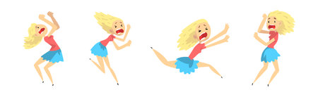 Scared Blond Woman Character Shriek and Shout Afraid of Something Vector Setのイラスト素材