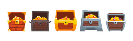 Open Treasure Chest with Gold and Rich Vector Set
