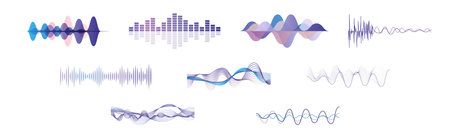 Sound Waves and Frequency Audio Waveform Vector Setのイラスト素材