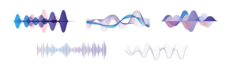 Sound Waves and Frequency Audio Waveform Vector Setのイラスト素材