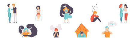Mental Health Therapy with Doctor and Patient Get Medical Support Vector Setのイラスト素材