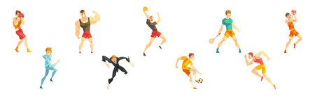 Man Athlete Character Engaged in Different Sport Vector Setのイラスト素材
