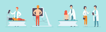 Medical Checkup with Doctor Examine Patient Vector Setのイラスト素材