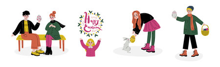 Kid Celebrate Easter Spring Season Holiday Vector Setのイラスト素材