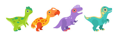 Funny Dinosaur Colorful Character with Cute Face Vector Setのイラスト素材