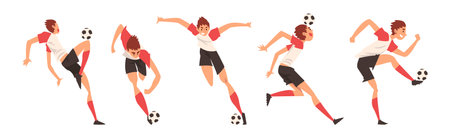 Man Football Player Play Sport Team Game Vector Setのイラスト素材