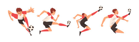Man Football Player Play Sport Team Game Vector Setのイラスト素材
