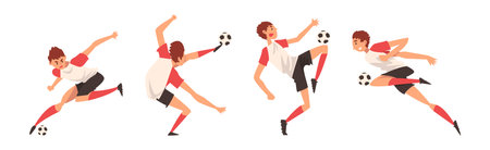Man Football Player Play Sport Team Game Vector Setのイラスト素材