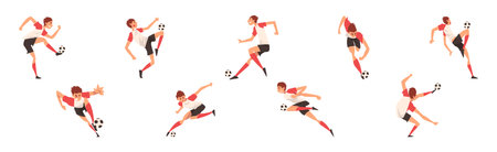 Man Football Player Play Sport Team Game Vector Setのイラスト素材