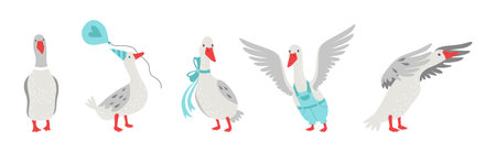 Grey Goose Character in Different Activity Vector Setのイラスト素材