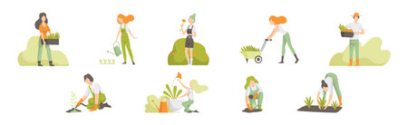 People Character Garden Worker Cultivating Crop Vector Setのイラスト素材