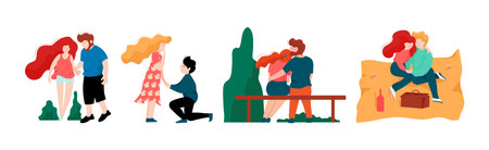 Man and Woman Couple Have Romantic Relationship Vector Setのイラスト素材