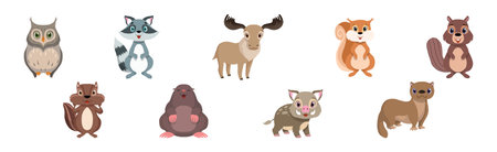 Funny Forest Animal and Woodland Fauna with Cute Snout Vector Setのイラスト素材