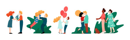 Man and Woman Couple Have Romantic Relationship Vector Setのイラスト素材