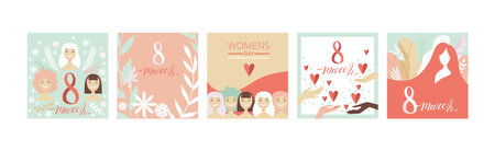 Woman Day Holiday Greeting Card and Congratulation Vector Setのイラスト素材