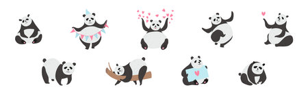 Funny Panda Character as Furry Zoo Creature Vector Setのイラスト素材