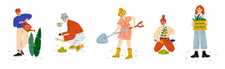 People Character Garden Worker Engaged in Farming Vector Setのイラスト素材