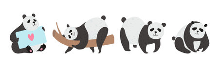 Funny Panda Character as Furry Zoo Creature Vector Setのイラスト素材