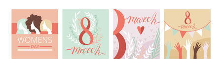 Woman Day Holiday Greeting Card and Congratulation Vector Setのイラスト素材
