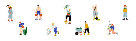 People Character Garden Worker Engaged in Farming Vector Setのイラスト素材