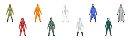 Protective Hazmat Suit of Employee of Disinfecting Services Vector Setのイラスト素材