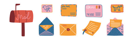 Post and Mail Service Object and Item Vector Setのイラスト素材