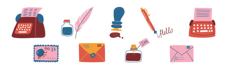 Post and Mail Service Object and Item Vector Setのイラスト素材