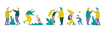 People Character Give High Five Hand Gesture Vector Setのイラスト素材