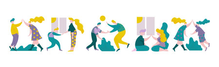 People Character Give High Five Hand Gesture Vector Setのイラスト素材