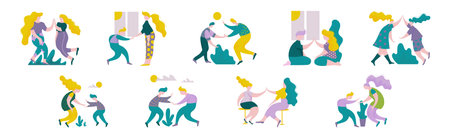 People Character Give High Five Hand Gesture Vector Setのイラスト素材