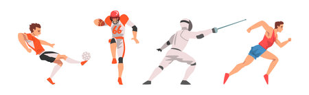 Man Athlete Do Different Sport and Physical Activity Vector Setのイラスト素材