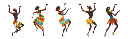 African People Dancing Ethnic Dance Moving Body Vector Setのイラスト素材