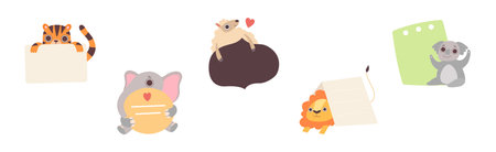 Funny Animal Character Holding Banner or Placard Vector Setのイラスト素材