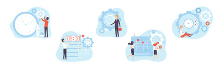 Effective Time Management with Man and Woman Manage Task Vector Setのイラスト素材