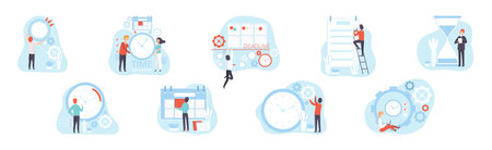 Effective Time Management with Man and Woman Manage Task Vector Setのイラスト素材