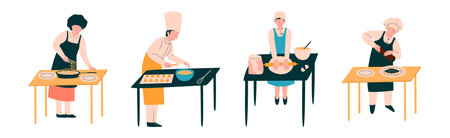Man and Woman Chef Character in Uniform Cooking Vector Setのイラスト素材