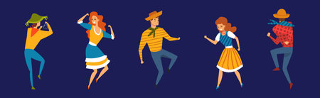 Man and Woman Country Dancer Moving Body Vector Setのイラスト素材