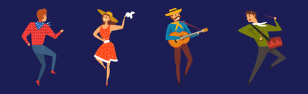 Man and Woman Country Dancer Moving Body Vector Setのイラスト素材
