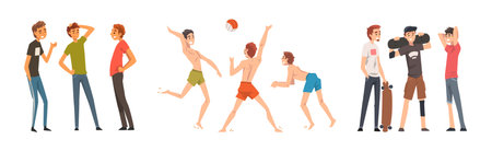 Happy Friend Character Gathering Together and Chatting Vector Setのイラスト素材