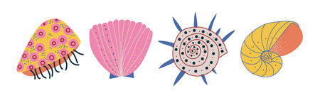Colorful Tropical Shell as Underwater Sea Bottom Element Vector Setのイラスト素材