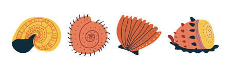 Colorful Tropical Shell as Underwater Sea Bottom Element Vector Setのイラスト素材