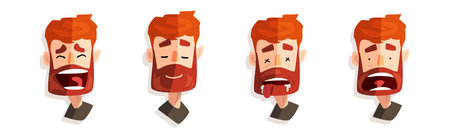 Redhead Bearded Man Head and Avatar with Emotion Vector Setのイラスト素材